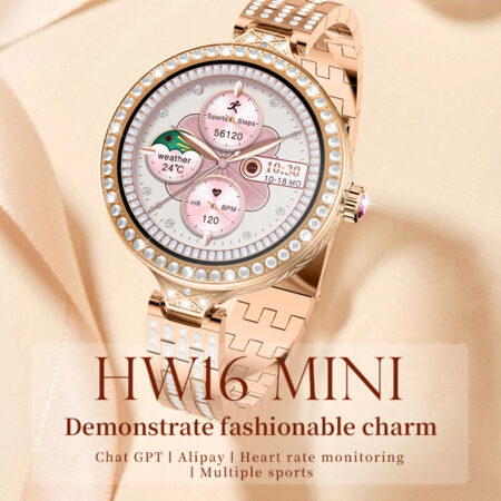 Hw16-Chatgpt Long Battery Life 1.27 Inch Display Mini Smartwatch For Women, Nfc, Bt Call, Voice Assistant, With Wear fit Pro App Gold
