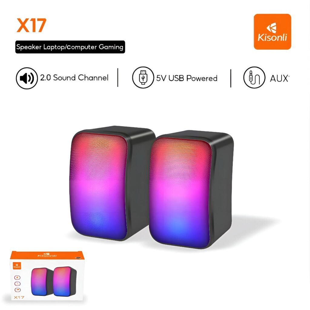 Kisonli X17 Speaker Gaming 2.0 Rgb Lights With Volume Control For Pc Or Laptop