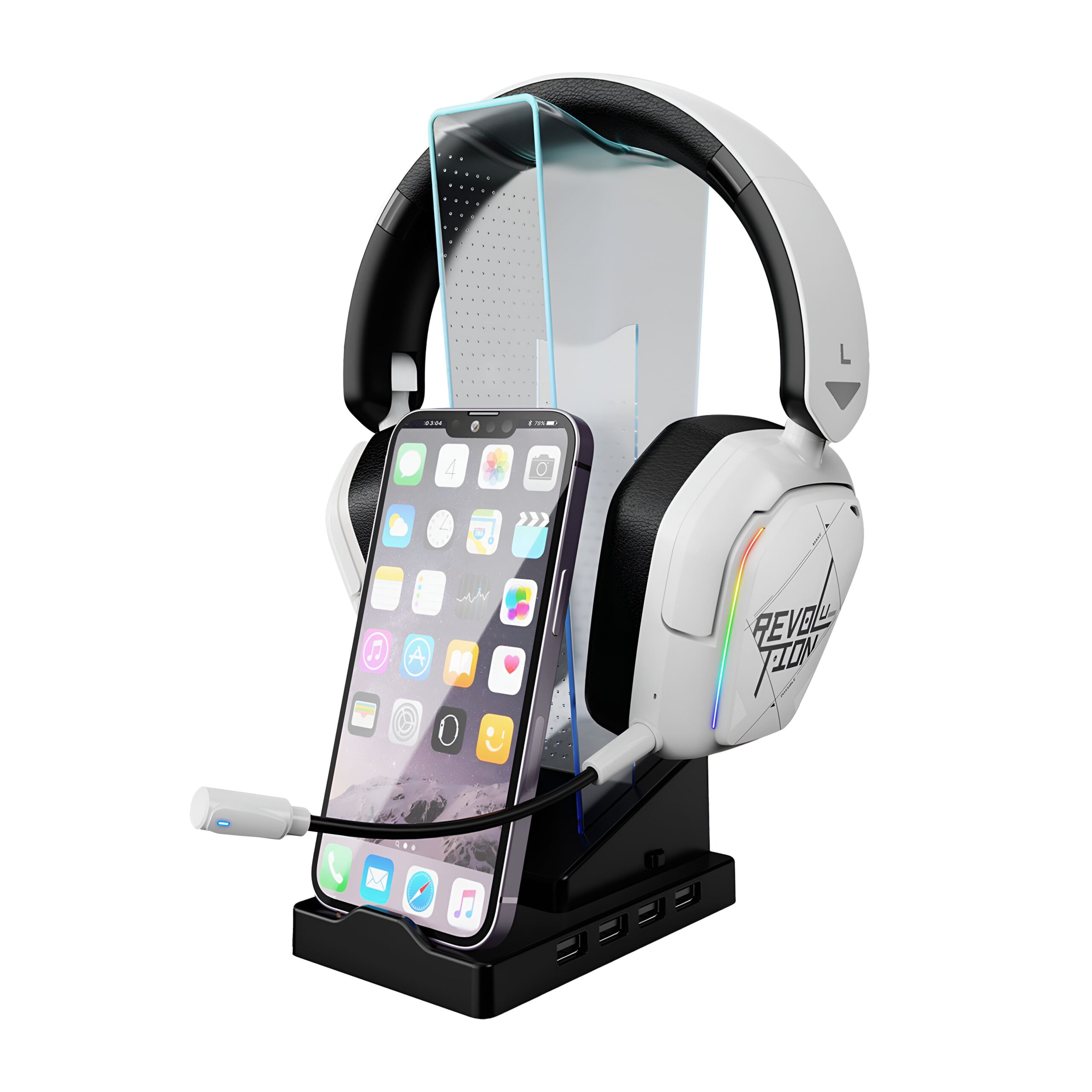Xtrike Me HT-09 Headset and Phone Stand with 4 USB Ports and LED Light