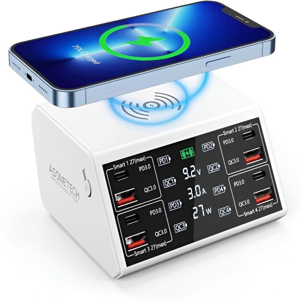 100W 8-Port Charging Station with 4 USB QC 3.0 + 4 Type-C PD Fast Wireless Charging Hub (2)