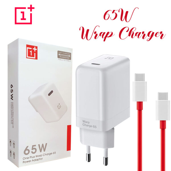 OnePlus Warp Charger EU Pin Super Fast Charging Adapter with Type-C to Type-C Cable (65W)