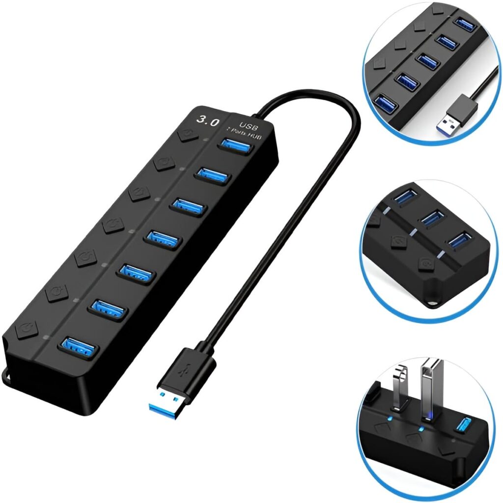 7-Port USB 3.0 Expander Hub with Independent Switch Plug and Play