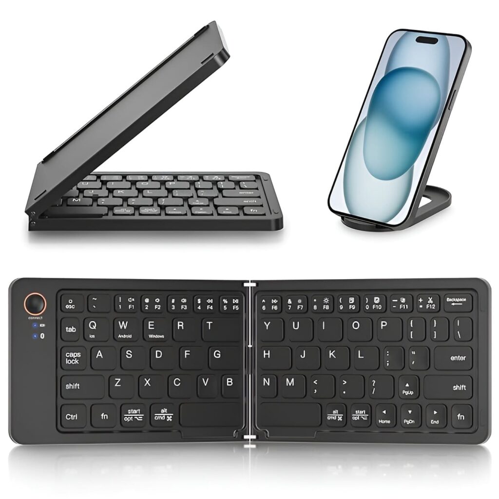 B023 11-inch Foldable Rechargeable Bluetooth Keyboard Black Portable Slim Design