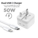 Apple Dual USB-C Power Adapter 3-Pin UK Plug with USB-C to Lightning Cable (50W)