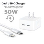 Apple Dual USB-C Power Adapter 2-Pin US Plug with USB-C to Lightning Cable (50W)