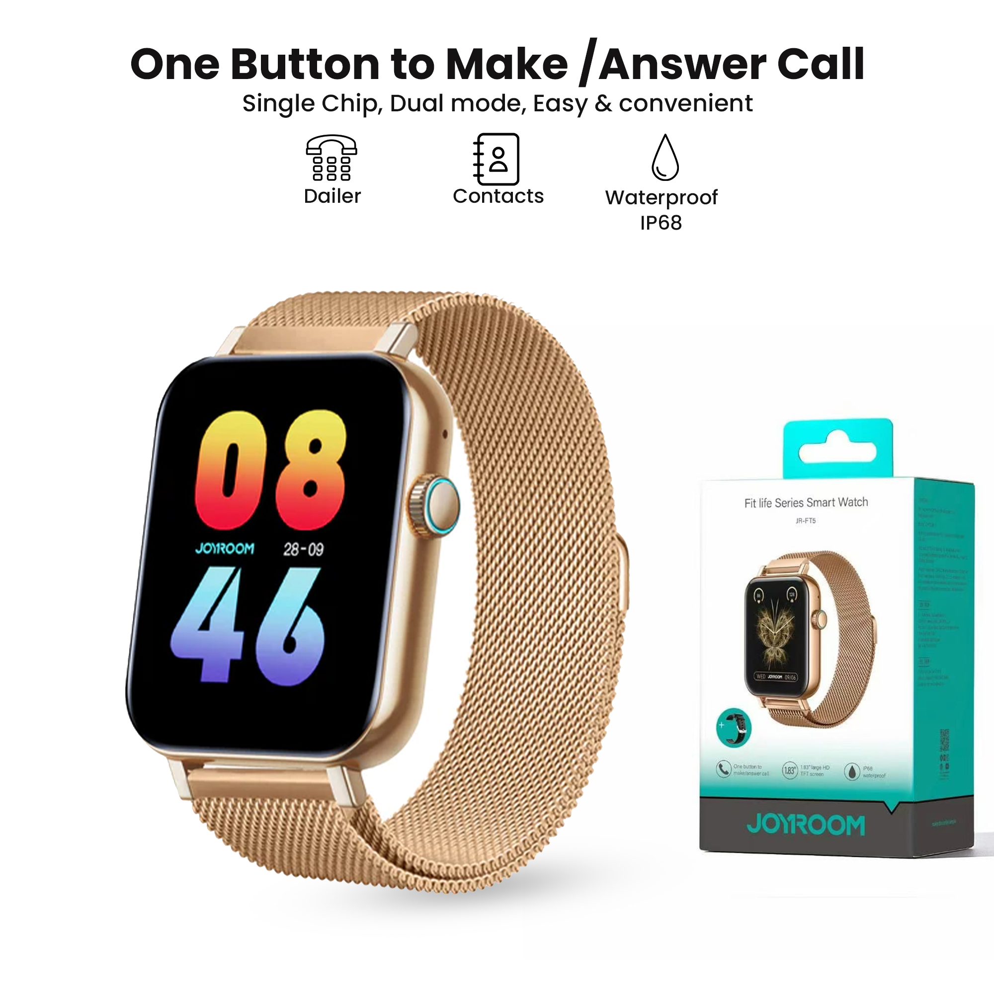 Joyroom-Ft3 Pro Fit-Life Series Smart Watch (Answer-Make Call)-Dark with Smart-Time Pro App Gold Joyroom-Ft3 Pro Fit-Life Series Smart Watch (Answer-Make Call)-Dark with Smart-Time Pro App Gold