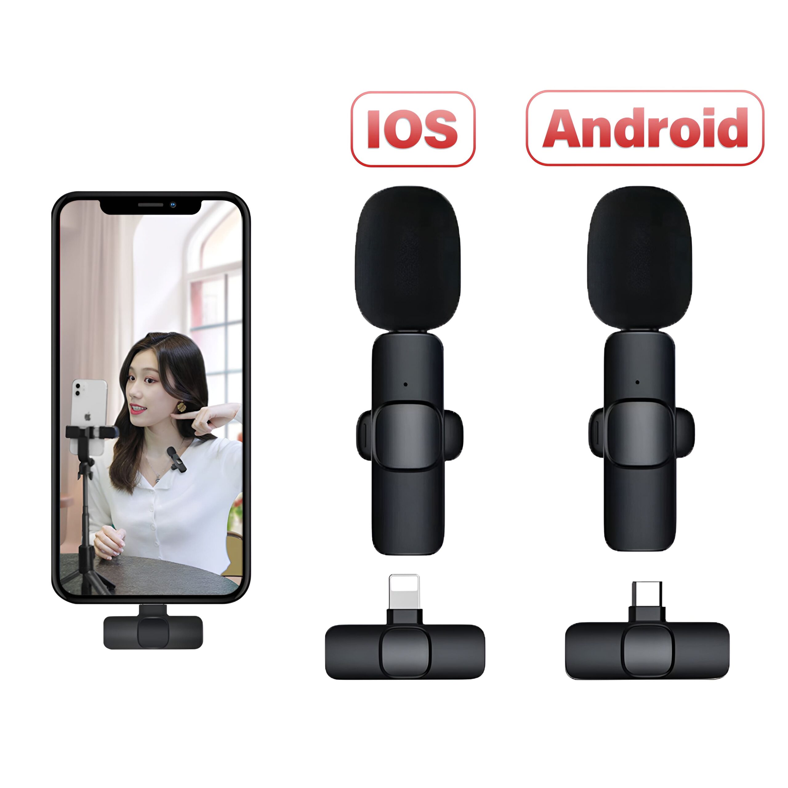 K11 2-in-1 Collar Wireless Microphone for iPhone Android & Type-C Devices