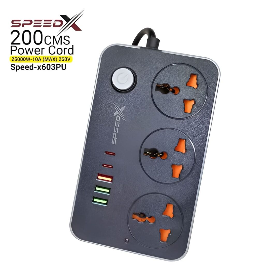 Speed-X 603PU Power Universal Travel Strip 3 Socket + 4 USB + 1 Type-C 2m Cable