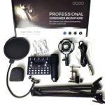 V10 BM-800 Podcast Condenser Microphone Set with Live Sound Card Rechargeable for Karaoke and YouTube Recording