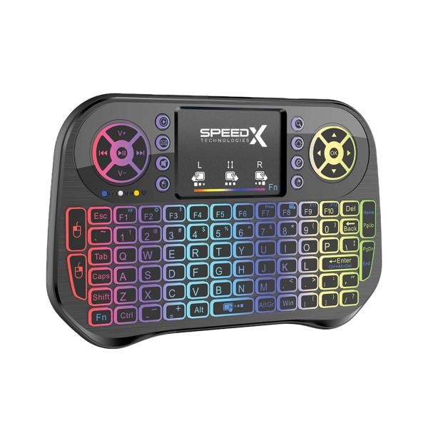 2.4GHz Wireless + Bluetooth Connectivity QWERTY Keyboard, 92 Keys, 7-Color Backlit Up to 10m Range, Compact Touchpad Rechargeable Battery, Wide Compatibility