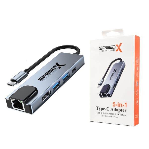 SPEED-X SP-TC501 5-in-1 Multiport Type C Converter – 4K HDMI, USB 3.0