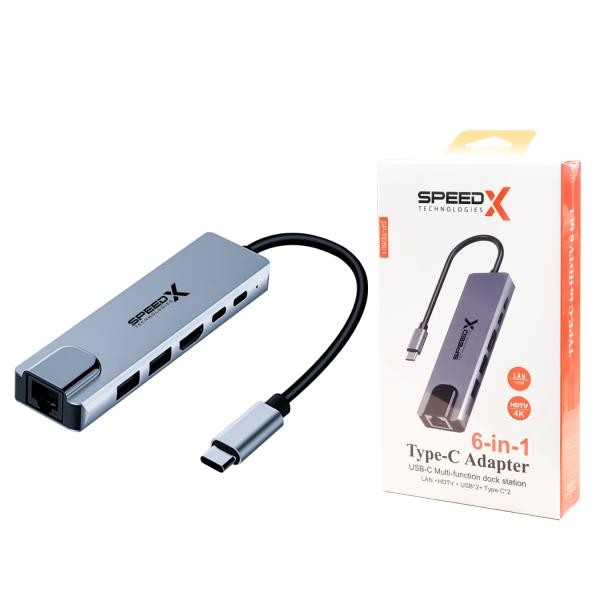 SPEED-X SP-TC601 6-in-1 Multiport Type C Converter – 4K HDMI, USB 3.0