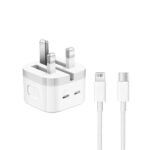 iPhone 14 Pro 3 Pin (UK Pin) 50W USB-C+C Power Adapter With USB-C To
